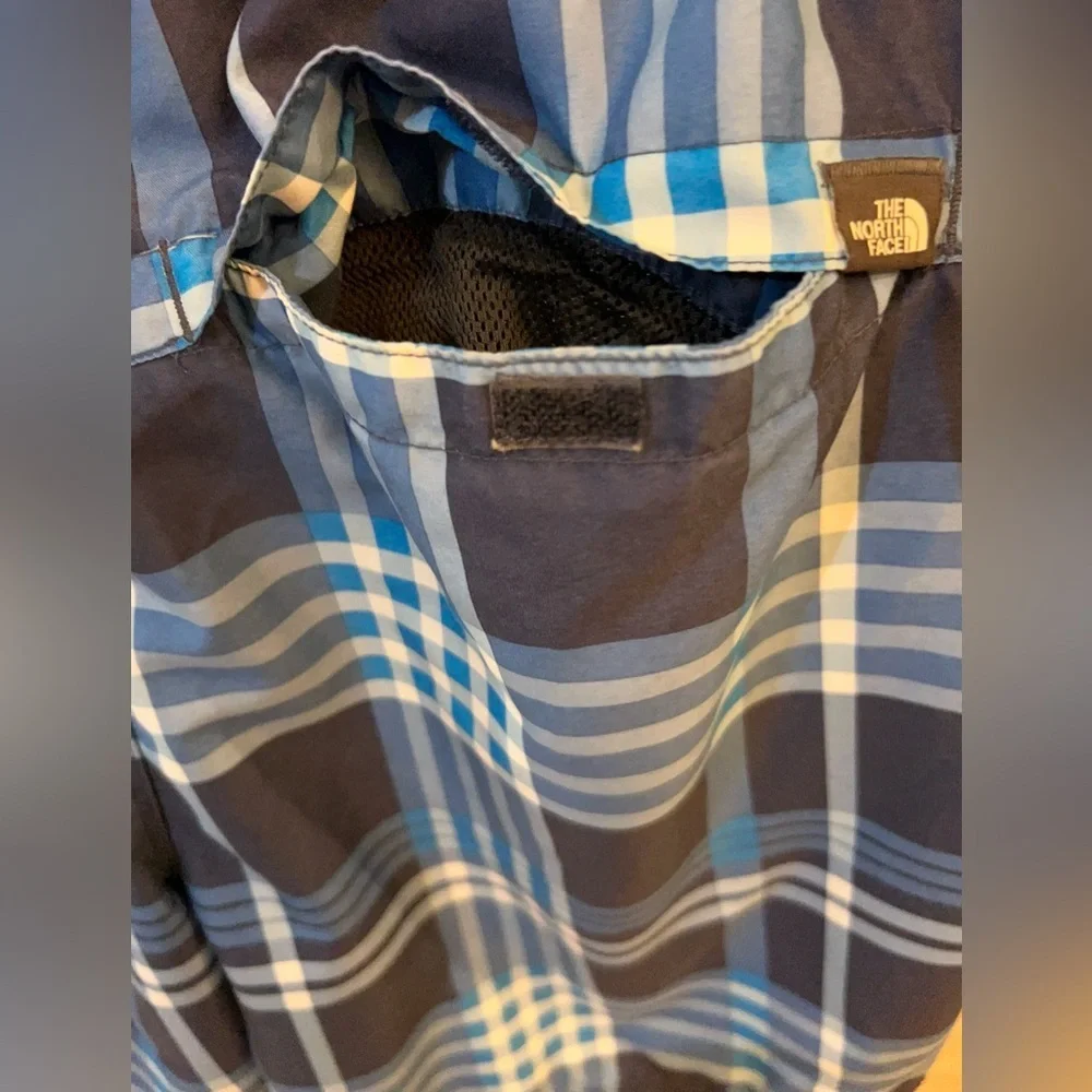 The North Face Navy and Light Blue Plaid Swim Shorts